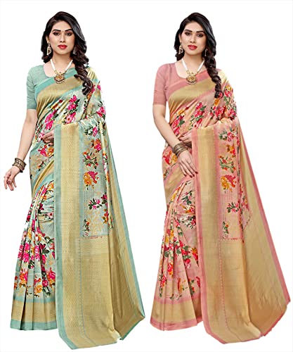 Image of Yashika Plain Women's Combo Art Silk Printed Saree with Blouse Piece Pack of 2