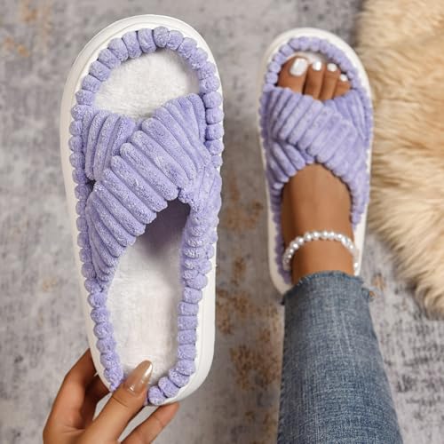 Womens Open Toe Slippers Memory Foam Comfy House Slippers Non Slip Soft Warm Fuzzy Slipper Indoor and Outdoor Bedroom Shoes4