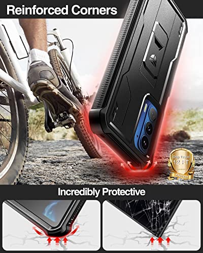 Dexnor for Motorola Moto Edge 2021 Case | Motorola Edge 5G UW Case, [Built in Screen Protector and Kickstand] Heavy Duty Military Grade Protection Shockproof Protective Cover for Men Women(Black) - Image 4