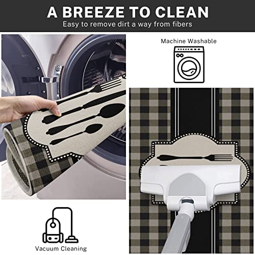 Artsocket Kitchen Rugs And Mats Non Skid Washable Set Of 2, Buffalo Plaid Black Kitchen Runner Rug, Knife And Fork Farmhouse Kitchen Floor Mat Under Sink Mat Throw Rug For Kitchen Doormat #TOP5