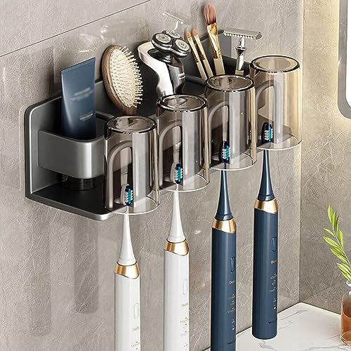 La Mejor Recopilación de Portacepillos los mejores 5. 43 mumisuto Soporte para Cepillo de Dientes, Aluminio Portacepillos de Dientes de Pared con 4 Tazas Organizador de Cepillos de Dientes de Baño, Organizador de Pasta Dental Gran...
