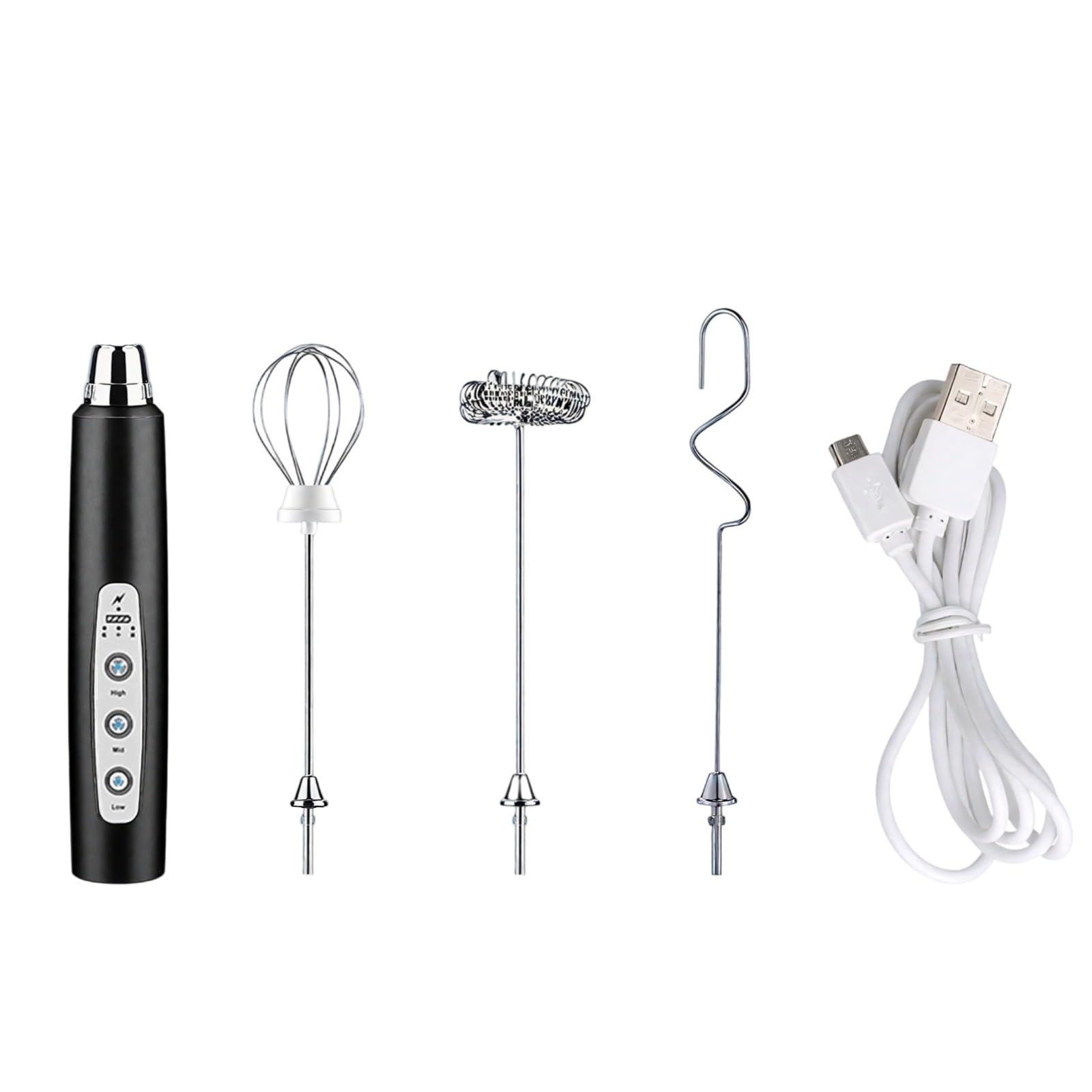 Montalatte a 3 fruste, ricaricabile tramite USB, batteria da 1500 mAh con indicatore luminoso, miscelatore per bevande a 3 velocità e supporto, 2,9 x 2,9 x 32 cm