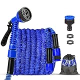 Manguera de Jardín,Flexible 100 FT 30m Manguera de Jardín Manguera de Agua Extensible, Manguera de Riego Retrácti con 8 Patrones de Pulverización de Jardín Ducha de Mano