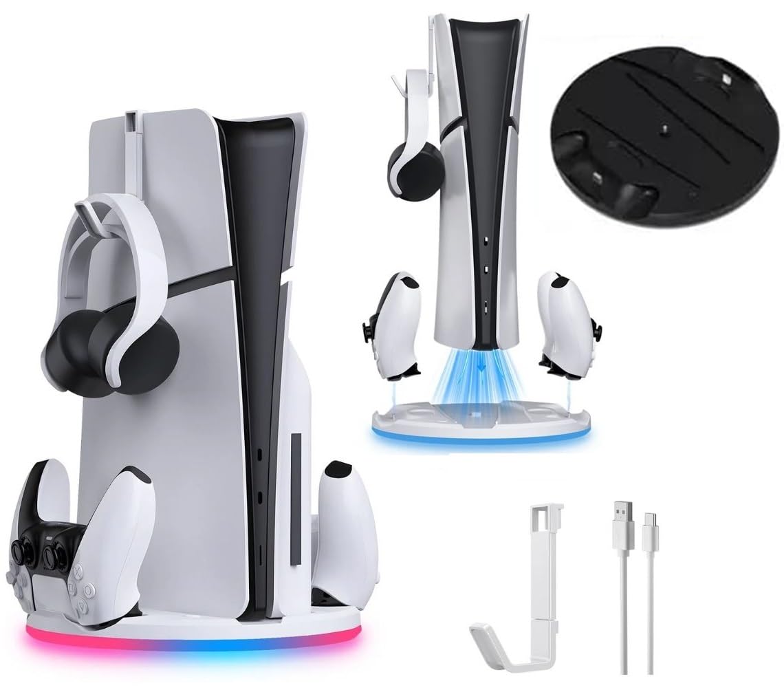 TMG Led Display Stand With Controller Charger for PS5 Slim Disk And Digital Edition GAMING CONSOLE- (Black)-image-21