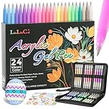 LIUILUCAI 24 Colors 3D Acrylic Gel Pens for Coloring, Large Capacity Fine Tip Acrylic Paint Pen, 1.0 mm Bullet Tip, Colored Gel Ink Pens for Black Paper Drawing Journaling Art Supplies