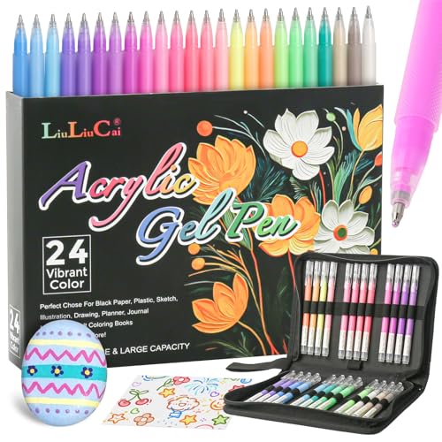 LIUILUCAI 24-Color 3D Acrylic Gel Pens, 1.0mm Bullet Tip
