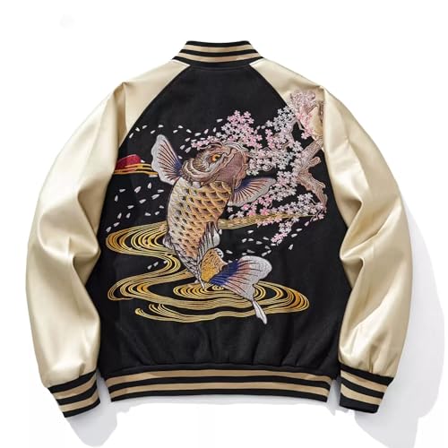 Chaqueta de béisbol retro JYHBHMZG con bordado de carpa estilo coreano para parejas talla S