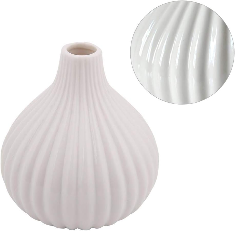AUNMAS White Ceramic Vase, Modern Simple Flower Vase for Roses Home Decor Room Table Desktop Dining Kitchen Bedroom Decoration Ornaments, White