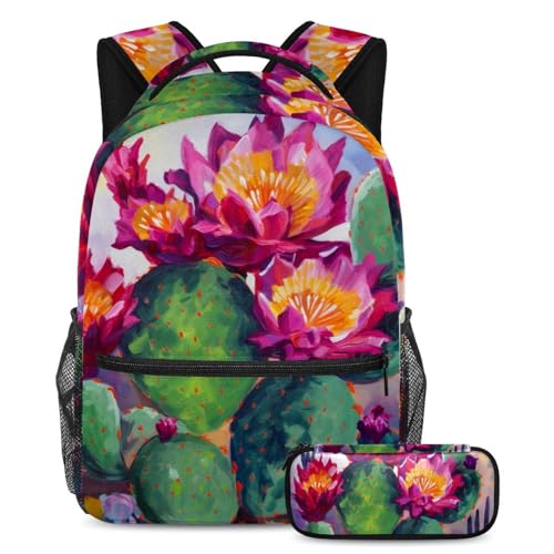 Sac à dos motif fleurs de cactus violet multicolore pour les sorties et le collège