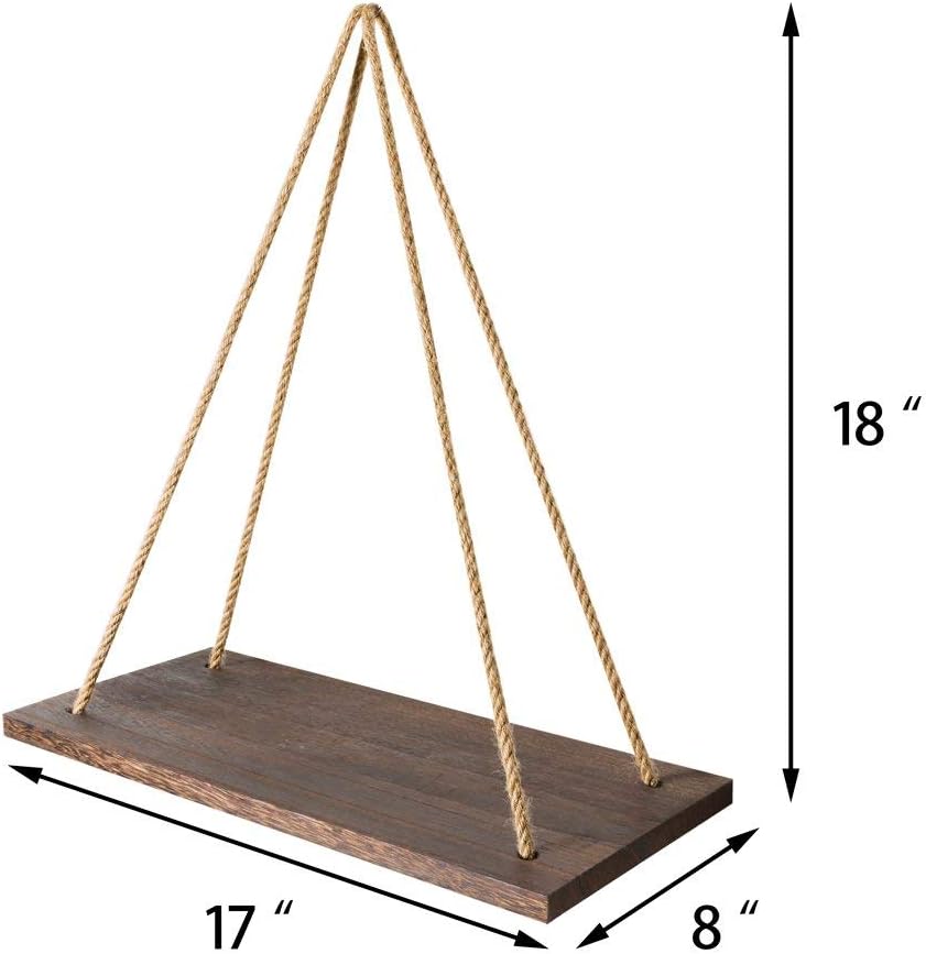 Mkono Hanging Shelves Boho Wall Decor Set of 2 Rustic Wood Floating Shelf with Rope Photo Plants Display Room Decor Aesthetic for Bedroom Bathroom Home Office College Dorm