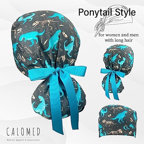 Image of Scrub Cap for Women and Men, Ponytail Scrub Caps, Working Hat, Head Cover with Ribbon Ties and Buttons, Long Hair