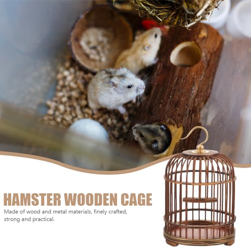 Image of BESPORTBLE Pet Cage Round Birdcages Outdoor Decorative Bird Cage Wood Hamster Cage for Small Parakeet Cage Hanging Cage for Bird Wooden Bird Nest