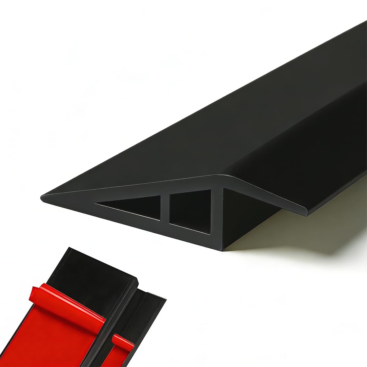 Rusoz Floor Transition Strip Double Sided Self Adhesive Door Threshold Strip for Doorways, Laminate Carpet Tile Floor Gap Cover, Cuttable PVC Edge Trim(7–10mm Height Difference, Black)