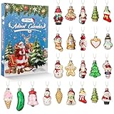 ElectricWise 24 Pcs Glass Christmas Ornaments Set with Advent Countdown Calendar Box, Blown Glass Vintage Christmas Tree Hanging Ornaments for Home Wreath Winter Party Decor Xmas Gift