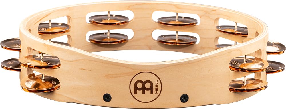 Meinl Percussion Artisan Wood Tambourine - 2-reihiges Tamburin - Durchmesser 10 Zoll - Ahorn / Bronze, Natur (AE-MTA2BO) | Tamburin mit 2 Reihen Jingles, mit ergonomischem Griff, Durchmesser 10 Zoll, Ahorn und Bronze