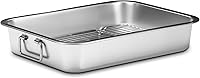 Chrysovereign Stainless Steel Turkey Roasting Pan with Rack - Heavy Duty, Food-Safe, Dishwasher Safe for Thanksgiving & Christmas (16.6x12.6 Inch)
