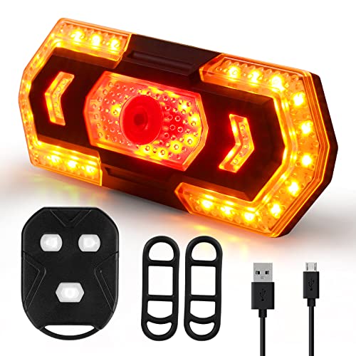 Deruaku Bike Tail Light, USB Rechargeable, Waterproof Bicycle Rear Light, 5 Light Mode,with Wireless Remote Control, Bike Turn Signal Light for Road Bike MTB, Electric Bike, Mountain Bike, Red,Yellow
