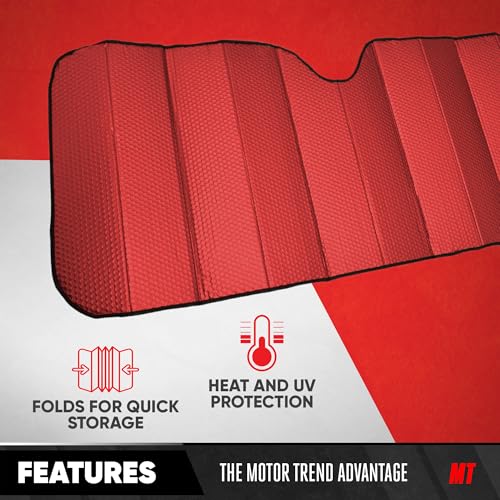 Image of Motor Trend - AS-312-RD Front Windshield Sun Shade - Jumbo Accordion Folding Auto Sunshade for Car Truck SUV - Blocks UV Rays Sun Visor Protector - Keeps Your Vehicle Cool - 66 x 27 Inch (Red)