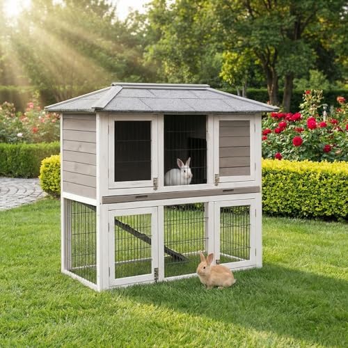 Miweba MyAnimal Hasenstall MH-28 | 116x63x116 cm - Kaninchenstall mit Freilaufgehege - Doppelstockhaus...