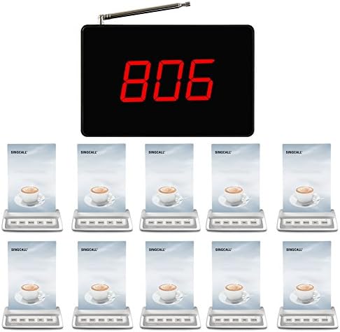 SINGCALL Wireless Calling System, for Restaurant Cafe Pub, Five-Button Pager, Pack of 10 Pagers and 1 Receiver