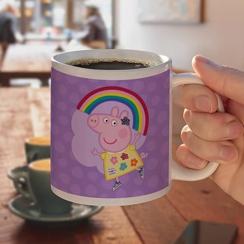 Miniatura 4 de Peppa Pig - Taza de café de cerámica arcoíris, tazas de regalo novedosas para café, té y bebidas calientes, 11 onzas, color blanco