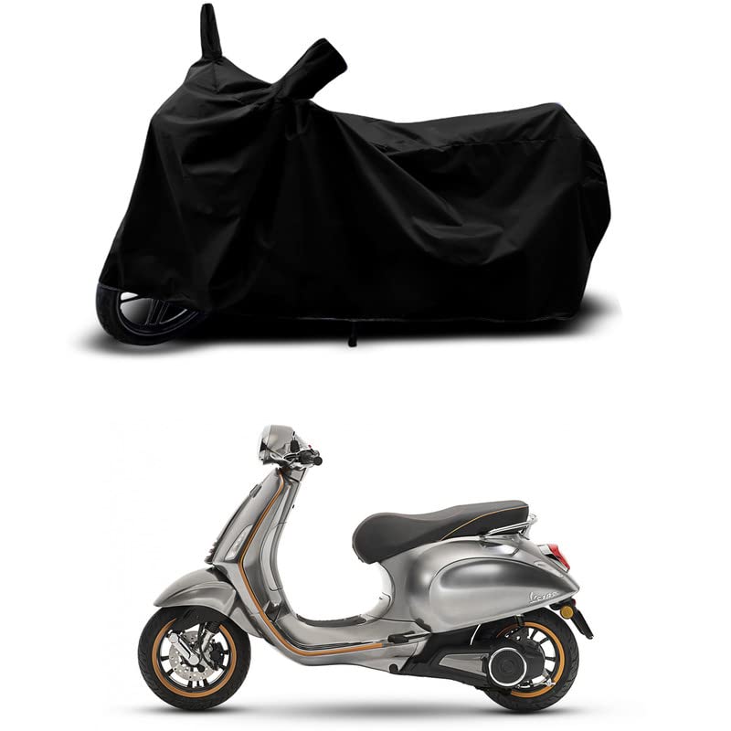 Image of 100% Scratchproof /UV-Rays /Heat Protection /Birds Dropping /Water Resistant /Dust Proof /Waterproof /Full Bike Scooty Two Wheeler Body Cover Compatible for Vespa Elettrica All Varients[Black]