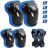 Schutzausrüstungs-Set für Kinder und Jugendliche, Kinder-Knieschoner und Ellenbogenschoner Handgelenkschutz-Protektor 6 in 1 Schutzausrüstungs-Set für Roller, Skateboard, Fahrrad, Inline-Skating, Blau