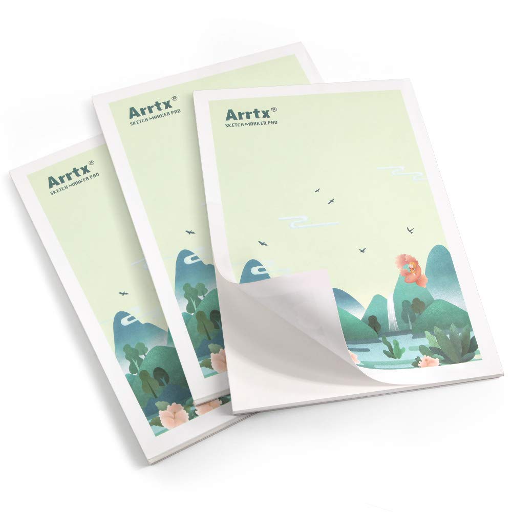 Arrtx Sketch Marker Paper Pad, Suitable for Sketching, Marker Drawing, Glue Bound Artist Painting Pad-A4, Fold Over, 8.3 X 11.7 inch, 56 Pound(120gsm), White, 30 Sheets (Three Pack)