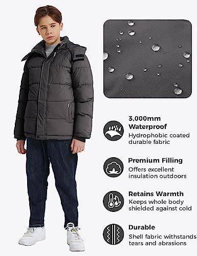 Image of Wantdo Boys Puffy Winter Coats Fleece-Lined Snow Jackets Removable Hood | Removable Hood, Windproof, Machine Washable