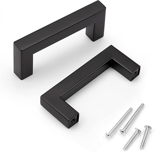 Miniatura 1 de KNOBWELL Paquete de 20 manijas de gabinete de cocina negras de 3 pulgadas, tiradores de gabinete de acero inoxidable de 2.992 in, manijas de