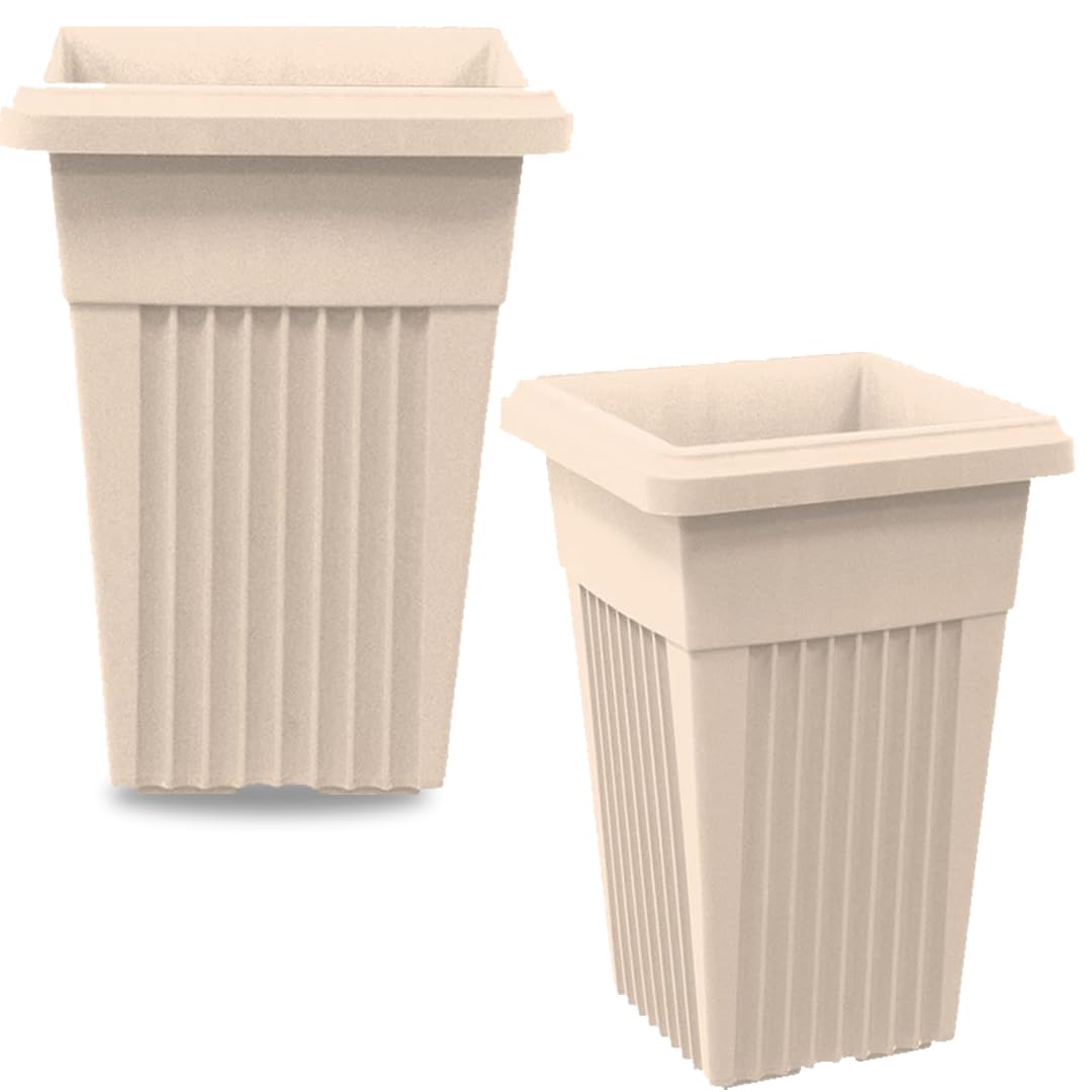 ALEEZ - 40cm Tall Upright Planter - Garden Tall Square Flower Pot - Modern Garden, Patio, Front Door Decor - Indoor Outdoor Use Water Resistant Pot - Suitable For Plant, Herbs (2, Taupe)