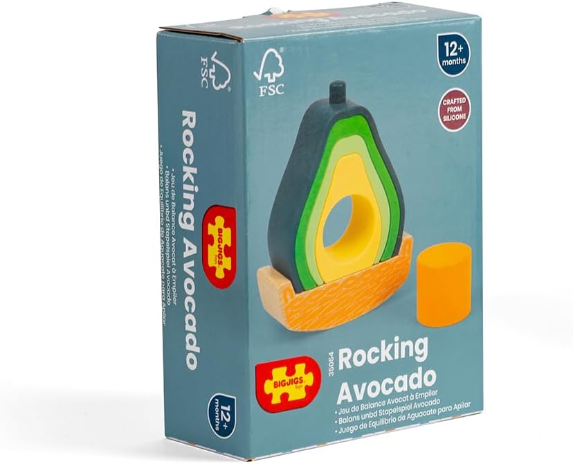 Bigjigs Toys Rocking Avocado - 6 Piece Silicone Stacking Toy, Avocado Gifts, Sensory Toys, Stacking Rings, Baby Toys 12 Months, Sustainably Made