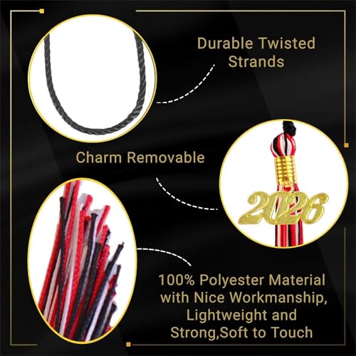 Image of Red White and Black Graduation Tassel 2026 for Grad Cap and Graduation Ceremony Accessory Decoration