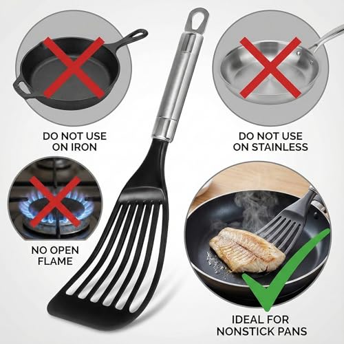 Image of KSENDALO 2 Pack Thin Flexible Fish Spatula for Nonstick Cookware, Black