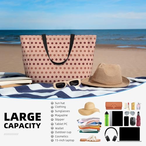 Large Beach Bags for Women Sandproof - Boho Polka Do A Print Summer Travel Work Tote Bags with Zipper4