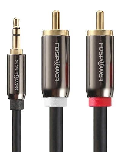 FosPower - Cable RCA de 0.138in a RCA (25 pies), cable de audio RCA chapado en oro de 24 quilates macho a macho, cable auxiliar estéreo