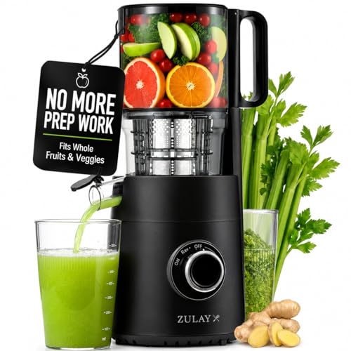 Zulay Kitchen Juicer Machine with 5' Wide Feed Chute, Cold Press Slow Masticating Juicer for Whole Fruits & Vegetables, Easy to Clean Stainless Steel Blades, High Juice Yield - Black