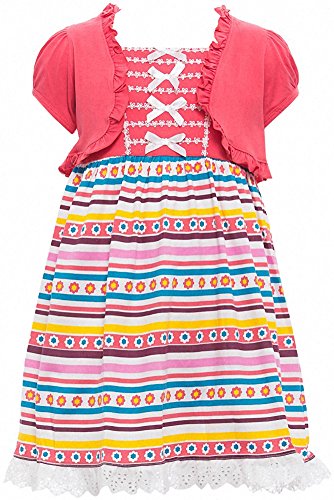 Image of ToBeInStyle Girls Two Piece Short Sleeve Dress and Matching Bolero Crop Cardigan Assorted Prints Cotton Blend Summer Outfit