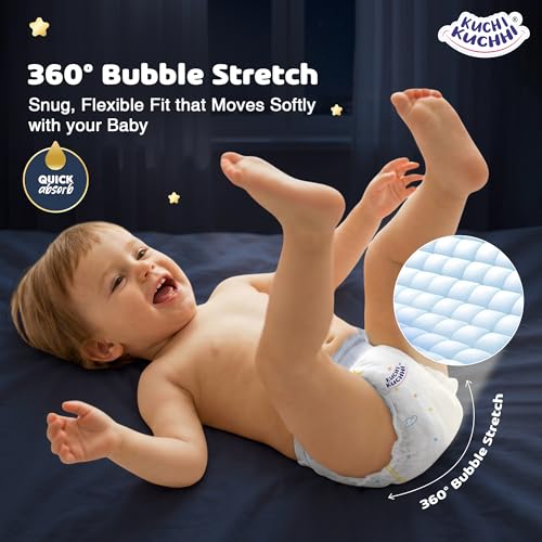 Image of Premium super soft baby diaper with a 3D bubble top and super absorbent core | Added active leak barriers and wetness indicators- NB Size, 80 Count
