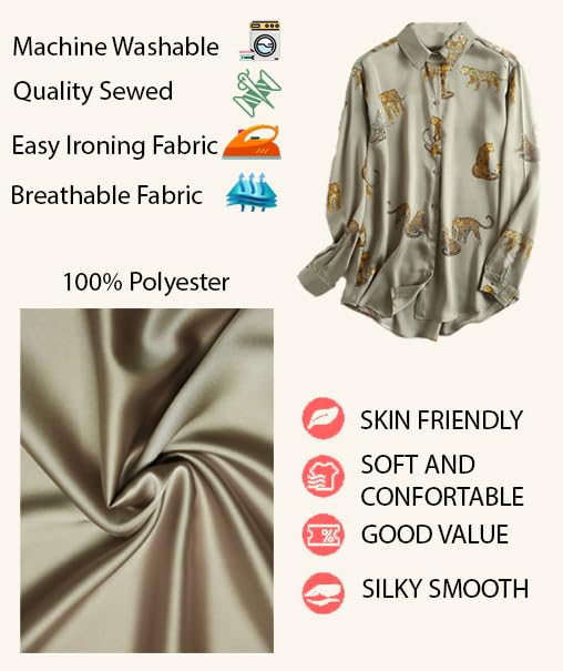 Women's Blouse Satin Silk Shirts, Casual Loose Long Sleeve for Office Work, Corporate Outfit Clothes4