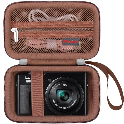 Image of Elonbo Camera Case for Panasonic LUMIX ZS99 / TZ99 / ZS80 / ZS70 / ZS300 / ZS200 / ZS100 / LX10 Point and Shoot Camera. Panasonic LUMIX Digital Camera Carrying Case. Mesh Pocket fits Battery, Coffee color