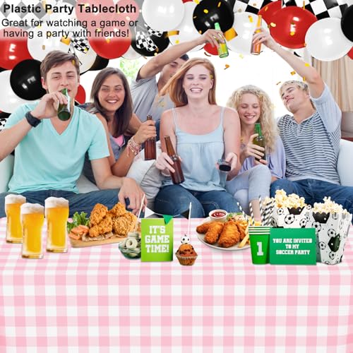 Image of 3 Pack Pink Gingham Tablecloth Rectangular Pink and White Checkered Tablecloths Disposable Plastic Plaid Table Cover for Parties, Outdoor Picnic, Birthday, Wedding, Camping 54 x 108 Inch