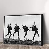 Black & White The Beatles Jumping Canvas Art Wall Art Home Decor - Various Sizes (36in x 24in Modern Black Framed)