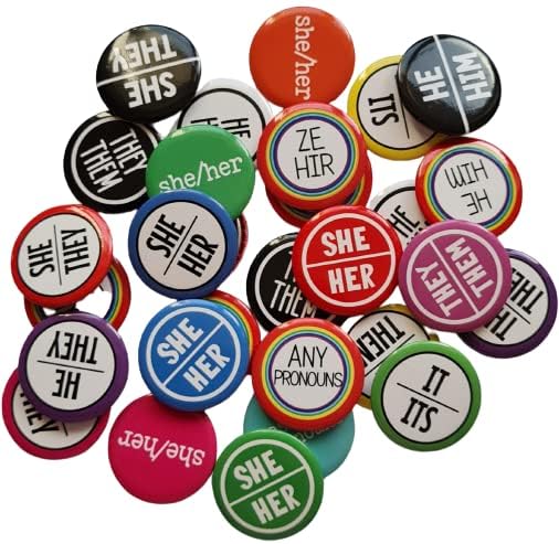 HandmadePride and Pronouns Bulk Pack of My Pronouns Are Badges, Mixed Designs Customisable Gender Pronouns Pin Badges, Pronouns LGBTQ+ Pin Brooch For Pride, 1 inch (25mm) Diameter Badge (Pack of 1000)