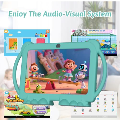 Image of HOTTABLET 7 Inch Android 12 Kids Tablet, 4GB RAM, 32GB ROM, 512GB Expansion, Parental Control, WiFi Bluetooth, Dual Camera with Silicone Case, 1PC (Green)