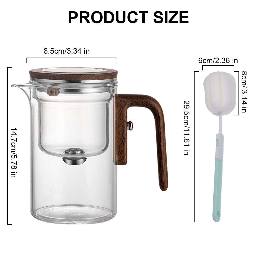 Enchantipot - Tetera de vidrio con separación de agua con mango de madera, tetera mágica con cepillo de esponja, taza de tetera de brujería, tetera mágica con control de presión para preparar
