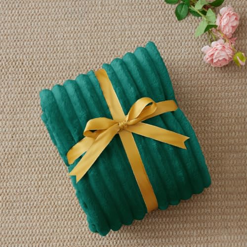 Image of BEDELITE Ribbed Twin Blanket for Couch & Bed, Emerald Green, 60 inchx80 inch | Ultra-Soft Plush Fleece, Cozy, Warm Yet Lightweight, Ribbed Texture, Home Decor, Machine Washable, Giftable, All-Season Use