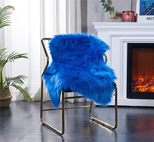 EasyJoy Ultra Soft Fluffy Rugs Faux Fur Rug Chair Cover Seat Pad Fuzzy Area Rug for Bedroom Floor Sofa Living Room (2 x 3 ft Sheepskin, Navy Blue) - Thumbnail 4