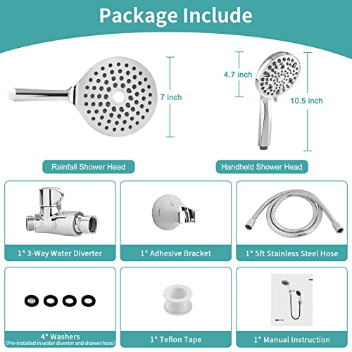 Lanhado Rain Shower Head With Handheld Spray, 7" High Pressure Shower Heads, 10 Mode Handheld Shower Head With Hose & Holder, Build-In Power Wash Mode For Clean Tub & Tile, Waterfall Showerhead #TOP6
