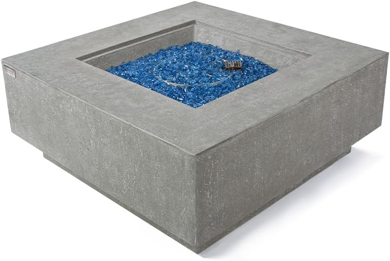Victoria Concrete Fire Pit 40" x 40" Outdoor Patio Firepit Includes Fire Glass Modern Fire Pits & Outdoor Fireplaces for Garden, Deck, Indoor & Outdoor Heating